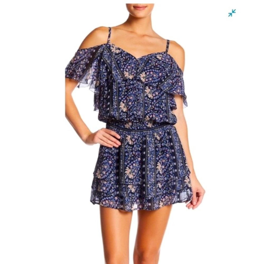 Paige Olympia XS 100% Silk Floral Spaghetti Strap Ruffled Hem Mini Dress ~Flowy